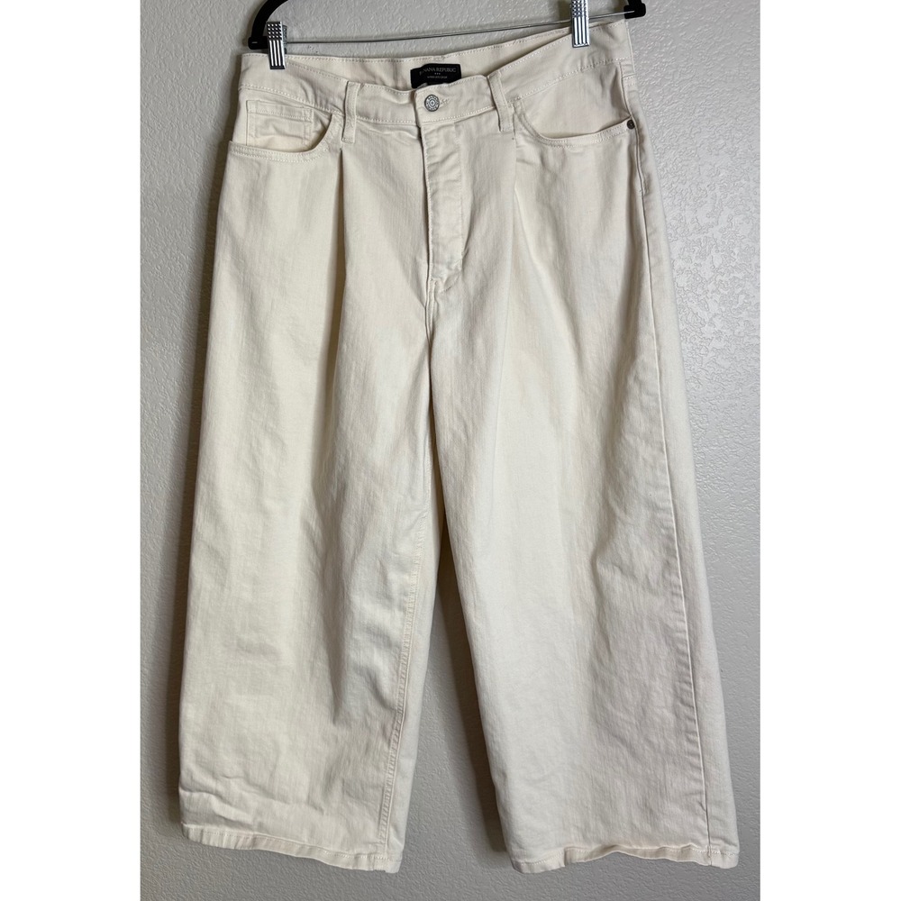 Banana Republic Womens 31/12 Wide Leg Crop Ecru High Rise Jeans Preppy Chic